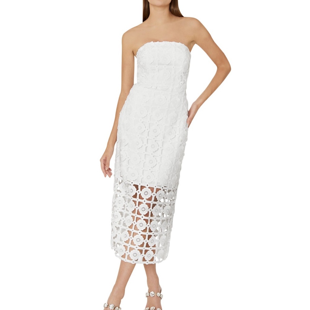 Milly Kait Tiled Strapless White Lace Dress
